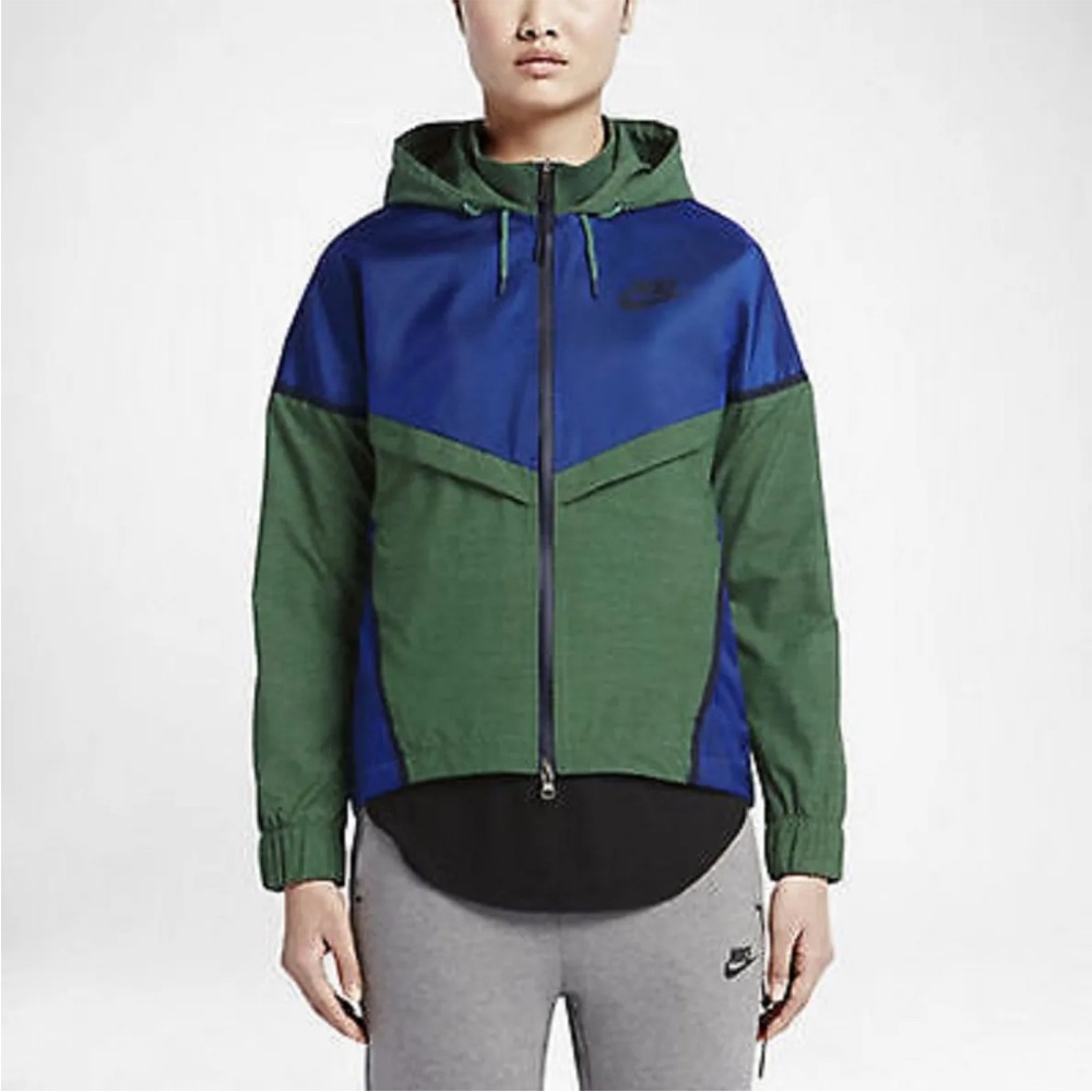 Nike Bonded Windrunner Blue Green Color Block Zip Up Hooded Windbreake